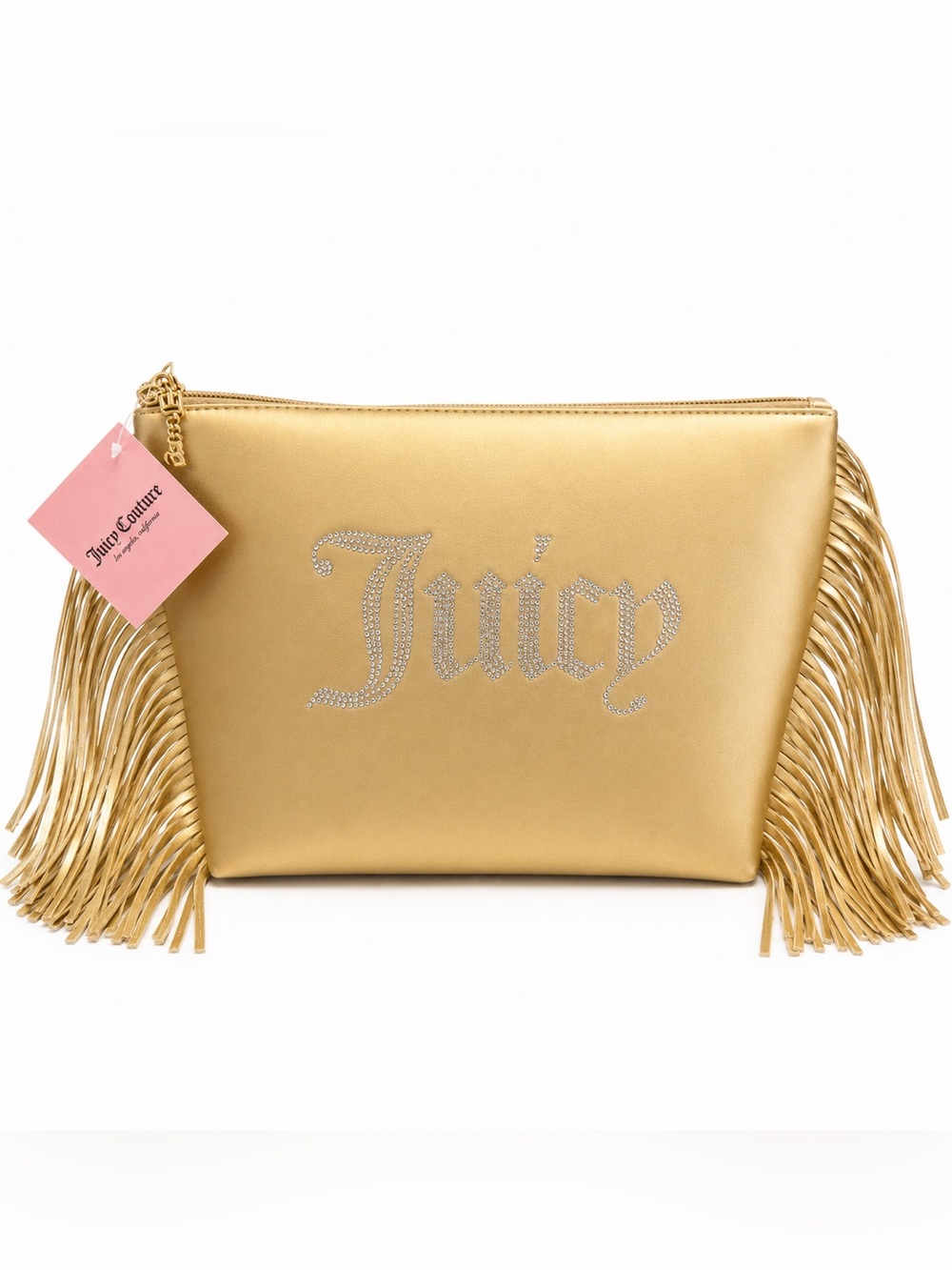 🆕 JUICY COUTURE Gold Fringe Bling Logo Cosmetic Bag Large Makeup Travel Case NWT